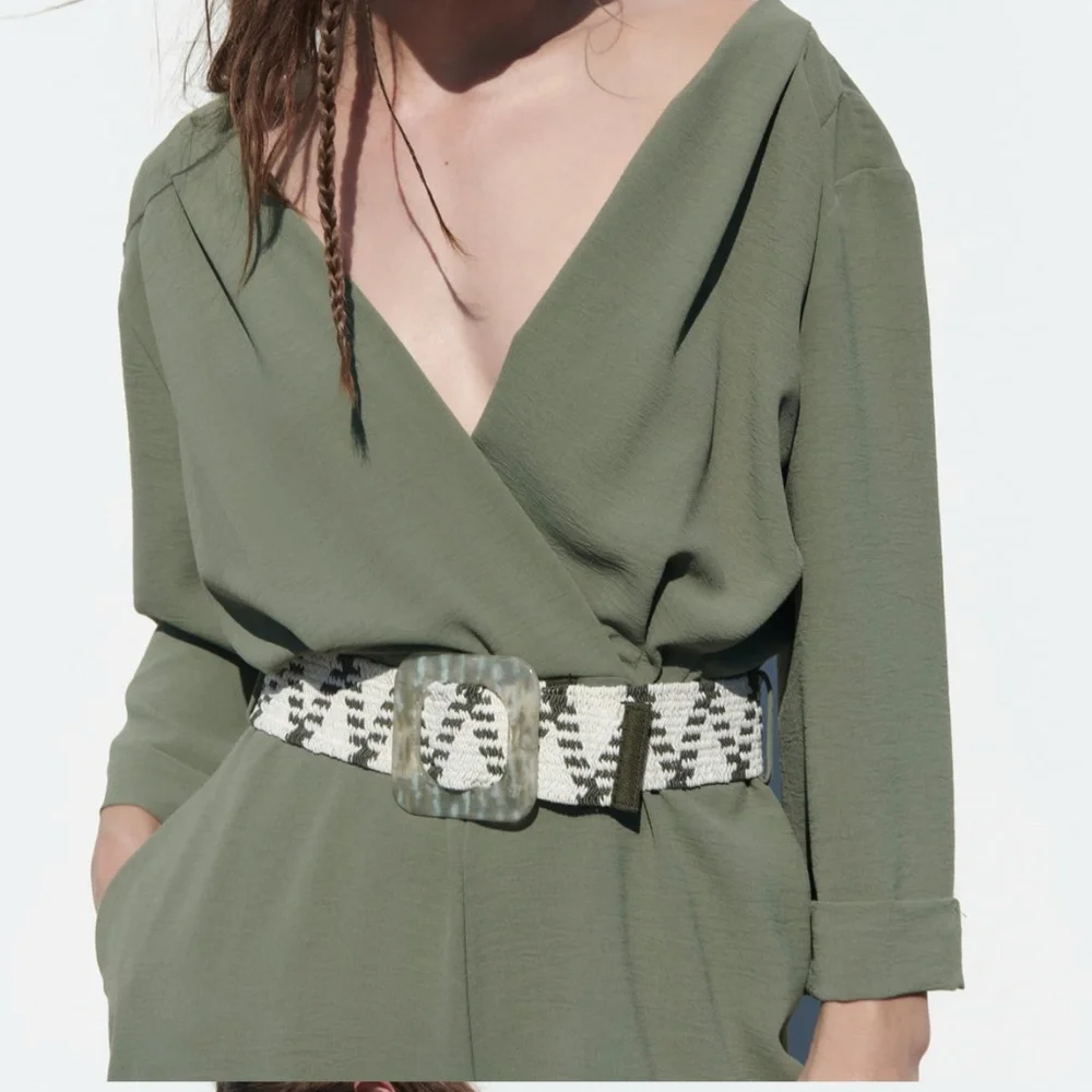 Zara limited edition minimalist linen blend belted jumpsuit
